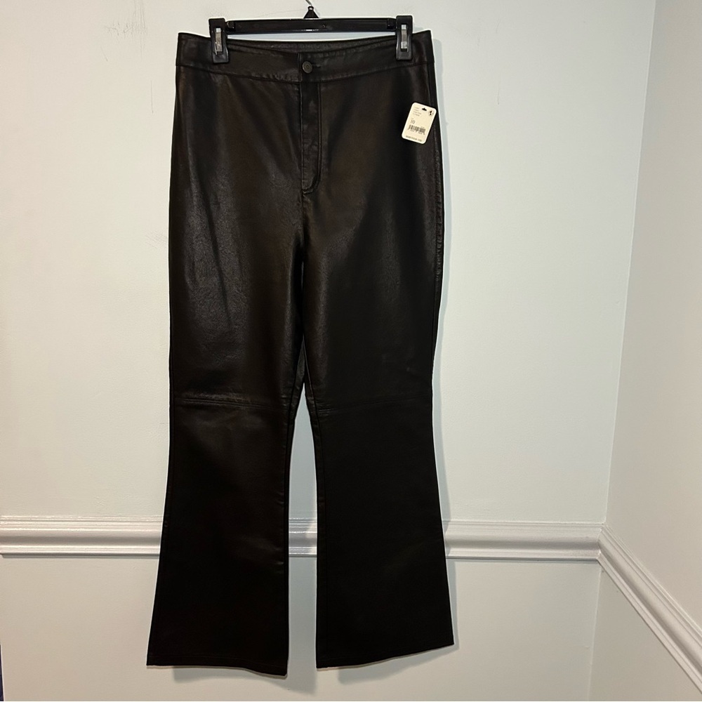 NWT Free People Black Faux Leather Sasha Kick Flare Pants Size 10